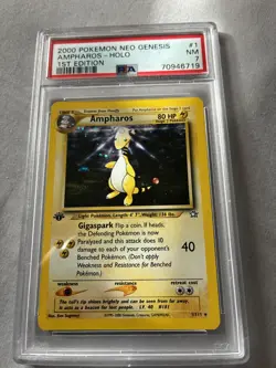 2000 POKEMON NEO GENESIS 1ST ED #1 AMPHAROS-HOLO PSA 7 SWIRL - Image 1