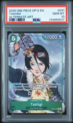 2025 ONE PIECE OP12-LEGACY OF THE MASTER ALTERNATE ART #031 TASHIGI PSA 10 - Image 1