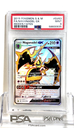 NEW 2019 POKEMON CARD SUN & MOON HIDDEN FATES SV63 FULL ART NAGANADEL GX - PSA 9 - Image 1
