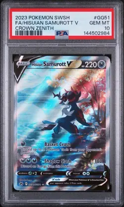 2023 Pokemon Crown Zenith Hisuian Samurott V Full Art #gg51 PSA 10 Gem Mint - Image 1