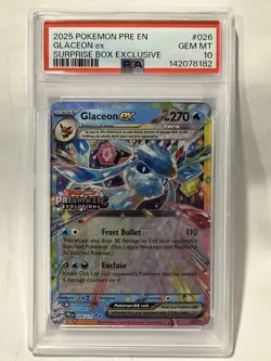 💎 2025 Pokemon PRE EN Glaceon EX 26/131 Surprise Box Exclusive PSA 10 Gem MT 💎 - Image 1