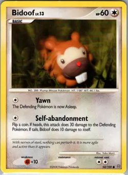 Bidoof 54/100 Non Holo Stormfront - Pokemon Card - NM - Image 1
