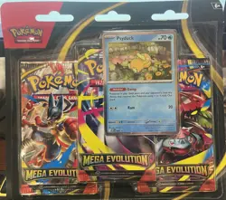 Pokemon TCG Mega Evolutions 3 Pack Blister Psyduck Promo Factory Sealed - Image 1