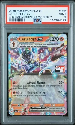2025 POKEMON PLAY! POKEMON PRIZE PACK: SER 7 #036 CERULEDGE EX PSA 9 - Image 1
