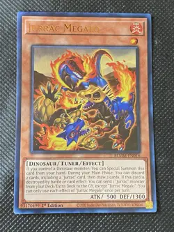 YuGiOh! - Jurrac Megalo BLMM-EN016 Ultra Rare 1st Edition Near Mint - Image 1