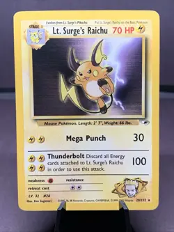 Pokemon TCG Lt. Surge's Raichu 28/132 Gym Heroes Set Non Holo Rare 2000 VTG WOTC - Image 1