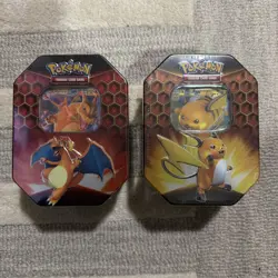 Pokemon TCG Hidden Fates GX Tin Charizard & Raichu Set of 2 - Image 1
