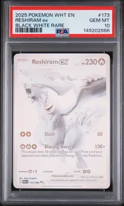 2025 POKEMON WHT EN-WHITE FLARE BLACK WHITE RARE #173 RESHIRAM EX PSA 10 - Image 1