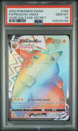 2020 POKEMON SWORD & SHIELD VIVID VOLTAGE SECRET FULL ART/PIKACHU VMAX PSA 10 - Image 1
