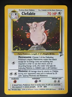 SWIRL Pokemon Card TCG Clefable 5/130 Base Set 2 WOTC 2000 Vintage Holo Rare LP - Image 2