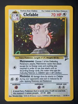 SWIRL Pokemon Card TCG Clefable 5/130 Base Set 2 WOTC 2000 Vintage Holo Rare LP - Image 3