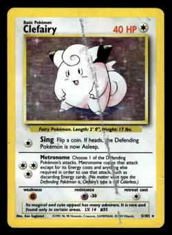 Clefairy 5/102 Holo Rare Base Set Pokemon Card - Image 1