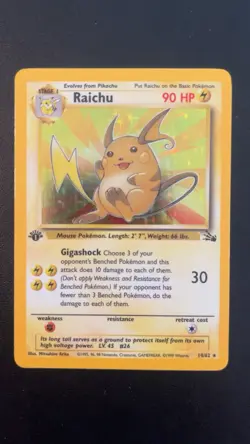 Pokemon TCG Raichu Holo Rare Card 14/62 Fossil 1999 WOTC 1st Edition Near Mint - Image 1