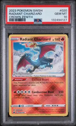 2023 POKEMON SWORD & SHIELD CROWN ZENITH #020 RADIANT CHARIZARD PSA 10 - Image 1