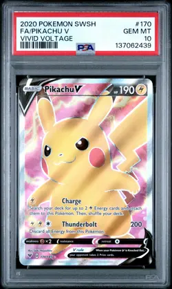2020 POKEMON SWORD & SHIELD VIVID VOLTAGE #170 FULL ART/PIKACHU V PSA 10 - Image 1