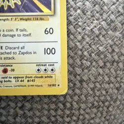 Pokemon Zapdos 16/102 Base Set Holo Rare WOTC 1999 – HP - Image 4