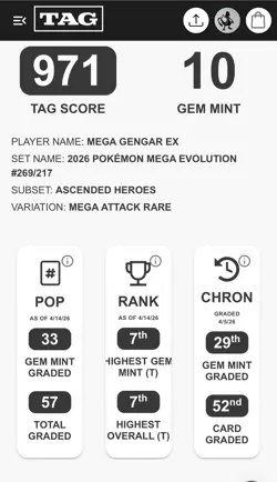 TAG 10 *971* Pokemon TCG 2026 Ascended Heroes Mega Gengar ex Attack Rare 269/217 - Image 4