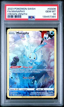 2023 POKEMON SWORD & SHIELD CROWN ZENITH #GG06 FULL ART/MANAPHY PSA 10 - Image 1