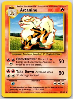 POKEMON BASE SET UNLIMITED ARCANINE 23/102 UNCOMMON NM - Image 1