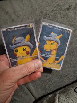Pikachu & Charizard Grey Felt Hat Art Card Bundle Portrait Display Set - Image 1