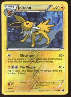 POKEMON Jolteon 37/108 - Black & White Dark Explorers Uncommon Reverse Holo - Image 1