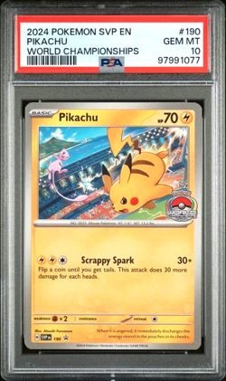 Pokemon Pikachu TCG SVP 190 World Championship 2024 Promo Bonus Card PSA 10 - Image 1