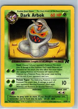 Dark Arbok 19/82 Rare Team Rocket Pokemon Card WOTC NON Holo - Image 1