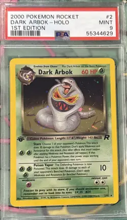 Pokemon TCG Dark Arbok Team Rocket 2/82 Holo 1st Edition Holo Rare Graded PSA 9 - Image 1
