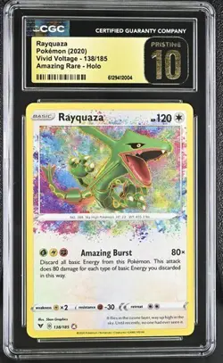 CGC Pristine 10 Rayquaza Amazing Rare 138/185 Pokemon Vivid Voltage - Image 1