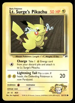 Pokemon Cards Lt. Surge's Pikachu 81/132 Gym Heroes Common LP - Image 1