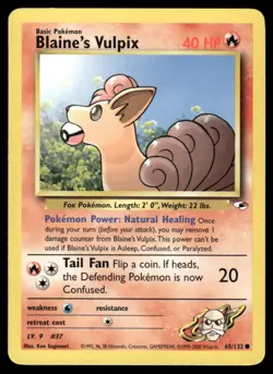 Pokemon Cards Blaine's Vulpix 65/132 Unlimited Gym Heroes WOTC Common LP - Image 1