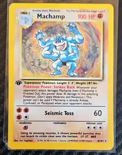 Pokemon 1999 Machamp Base Set 1st Edition 8/102 Holo Rare English TCG Card - Image 1