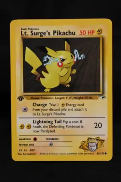 Lt. Surge's Pikachu 1st Edition 81/132 NM Gym Heroes Regular Common Pokemon TCG - Image 1