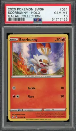 Pokemon TCG PSA 10 Scorbunny Holo Galar Collection #031 LOW POP 16 - Image 1
