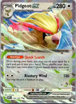 Pidgeot ex #164/197 Holo Rare SV03: Obsidian Flames Pokemon NM - Image 1