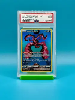 PSA 9 - 2023 Pokemon, SWSH BSP, Galarian Moltres, Crown Zenith Tin - Image 1