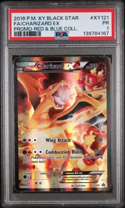 2016 POKEMON XY BLACK STAR PROMO XY121 FULL ART/CHARIZARD EX RED & BLUE - PSA 1 - Image 1