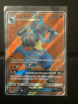 Pokemon Lucario GX 122/131 Sun & Moon Forbidden Light Holo Full Art TCG - Image 1