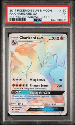 2017 Pokemon SM Sun Moon Burning Shadows PSA 1 Charizard GX #150 Rainbow Secret - Image 1