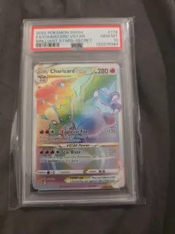 2022 Pokemon SWSH Brilliant Stars Secret #174 FA Charizard VStar PSA 10 GEM MINT - Image 1