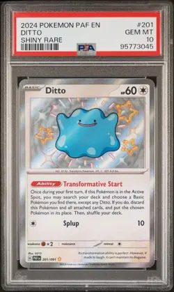 2024 Pokemon Ditto Shiny Rare Paldean Fates #201 PSA 10 - Image 1