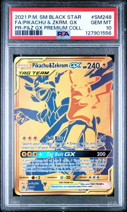 2021 POKEMON SM BLACK STAR PROMO #SM248 FULL ART/PIKACHU & ZEKROM GX PSA 10 - Image 1