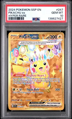 2024 POKEMON SSP EN-SURGING SPARKS HYPER RARE #247 PIKACHU EX PSA 10 - Image 1