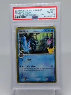 Mimikyu Holo SWSH136 Celebrations Collection Pokemon PSA 8 - Image 1
