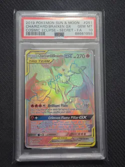 2019 POKEMON SUN & MOON COSMIC ECLIPSE FULL ART/CHARIZARD & BRAIXEN GX PSA 10 - Image 1