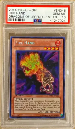 Yu-Gi-Oh! PSA 10 - 1ST ED. 'Fire Hand' DRLG-EN046 - SECRET RARE - ONLY ONE - Image 1