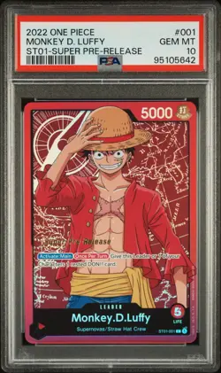 MONKEY D. LUFFY SUPER PRE RELEASE LEADER PSA 10 ONE PIECE ST01-001 ENGLISH - Image 1