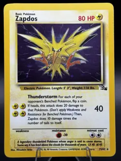 Zapdos 15/62 Fossil Unlimited - Holo Rare - WOTC - MP - Pokemon Vintage - Image 1