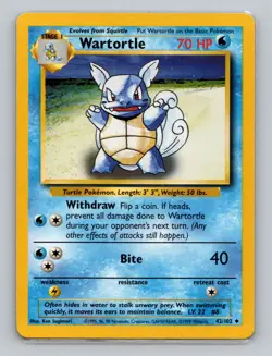 Wartortle 42/102 Uncommon Pokemon TCG WOTC Unlimited Base Set Light Play LP - Image 1