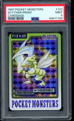 1997 Pokemon Scyther Carddass Prism Pocket Monsters Holo #123 PSA 9 MINT - Image 1